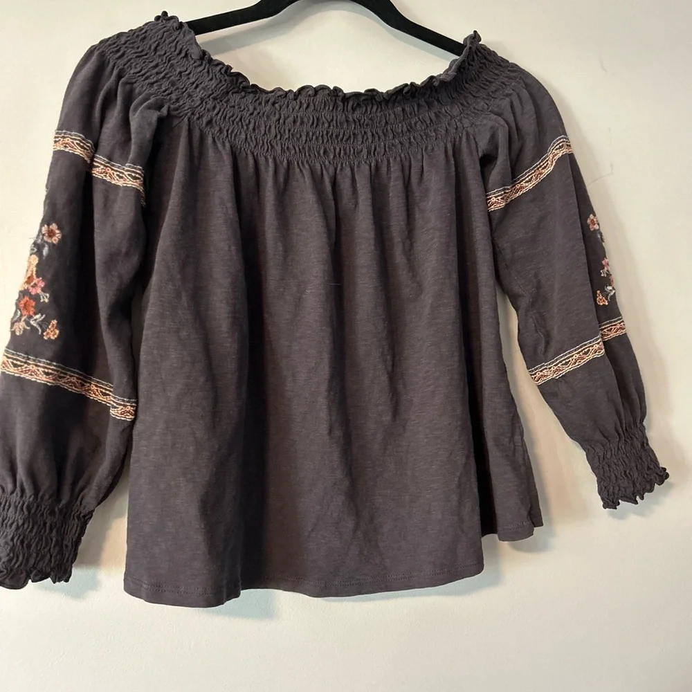 Embroidered Off-Shoulder Top - Black